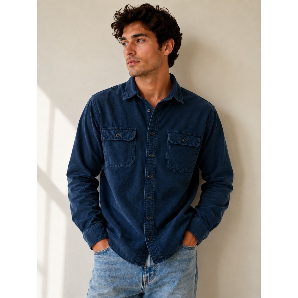 90s LL Bean Mens Navy Blue Chamois Cloth Shirt Traditional Fit Large gorpcore